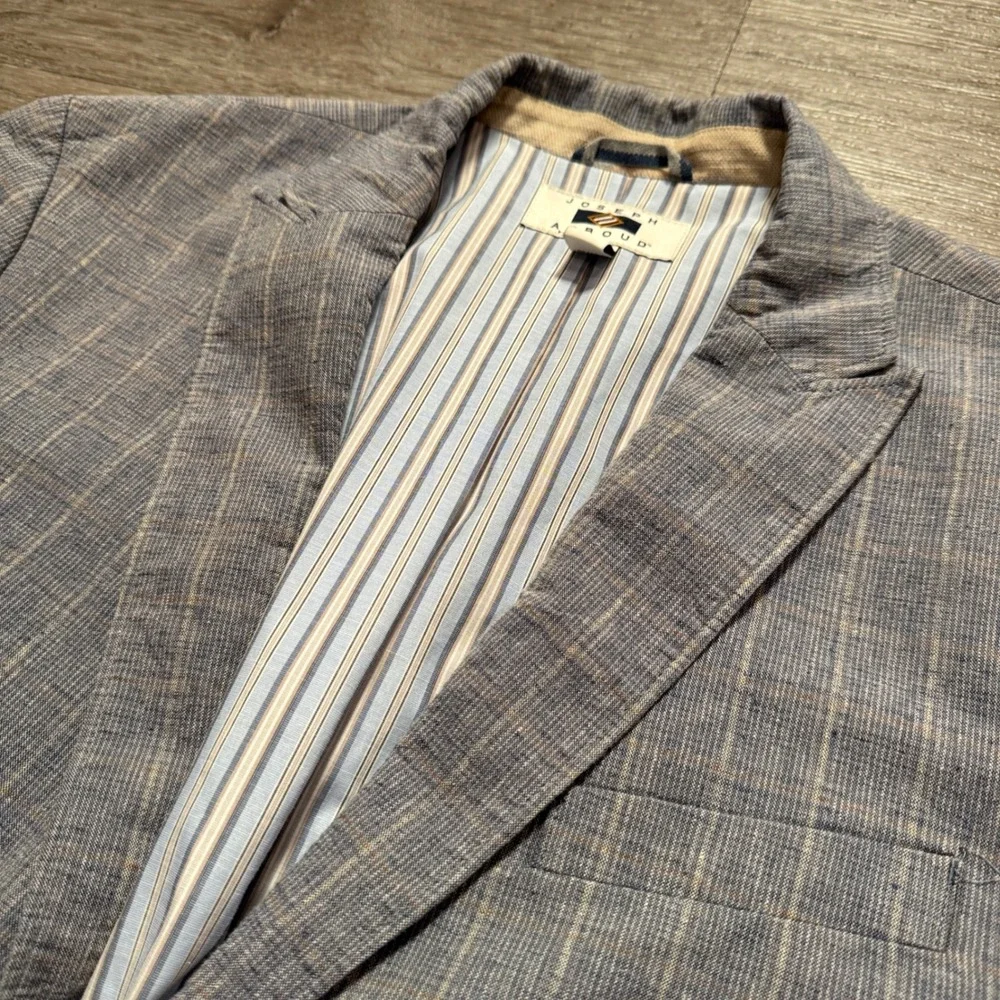 Joseph Abboud Sport Coat Mens L 42R Gray Plaid Linen Vacation Heritage Blazer